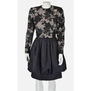 CHUCK JONES Vintage 1980s Black Lace and Bubble Skirt Dress size 4